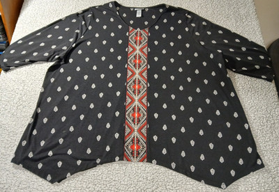 Catherine's Womens Blouse 4X Black Boho 3/4 Sleeve