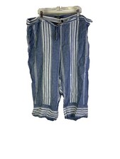 Lauren Ralph Lauren Womens 20 Linen Striped Belted Flowy Cropped Pants Blue