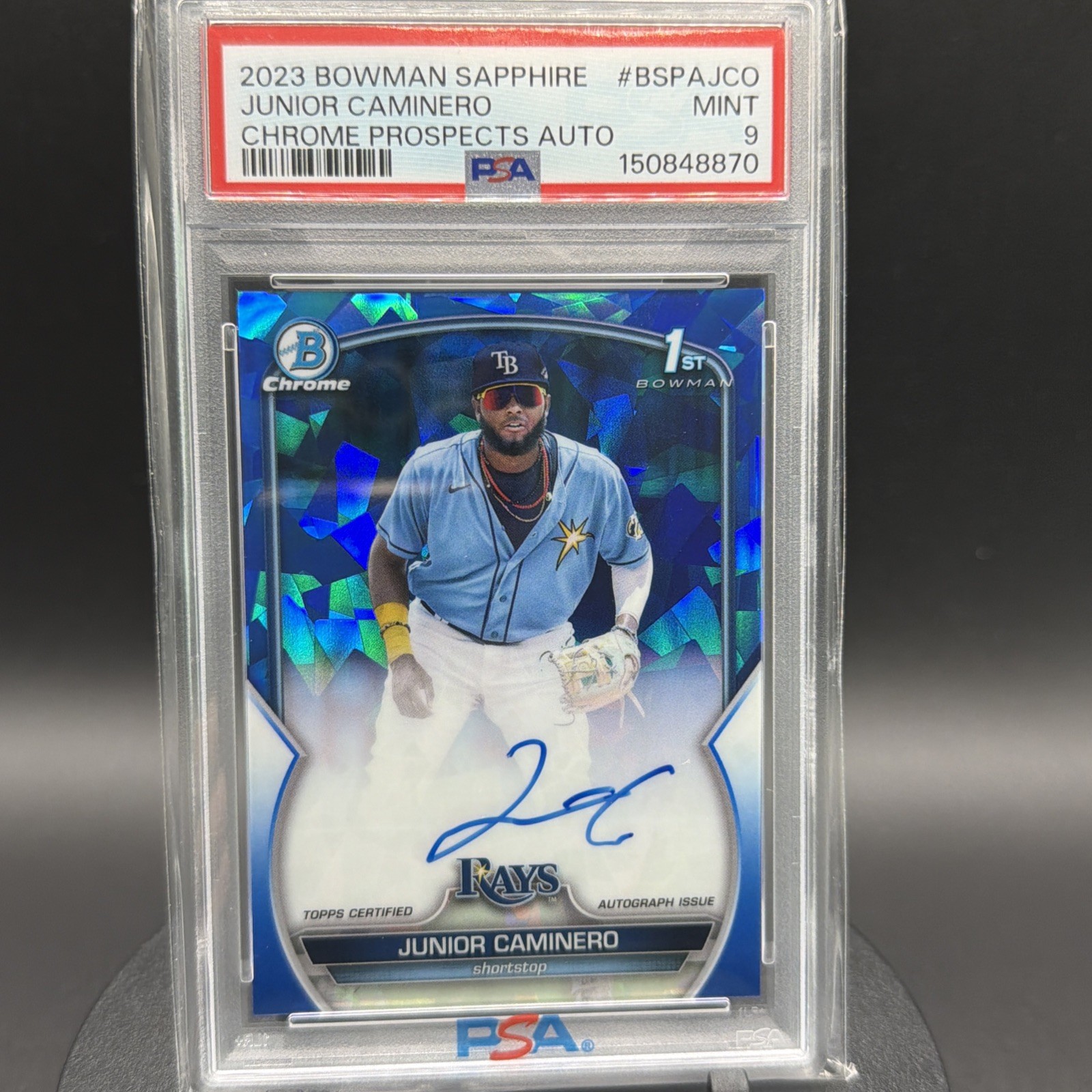 2023 Bowman Chrome Sapphire 1st Junior Caminero Sapphire Auto #BSPA-JCO PSA 9