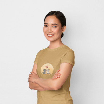 Two Cats Heart Tee | Cute Kawaii Cat Couple Shirt