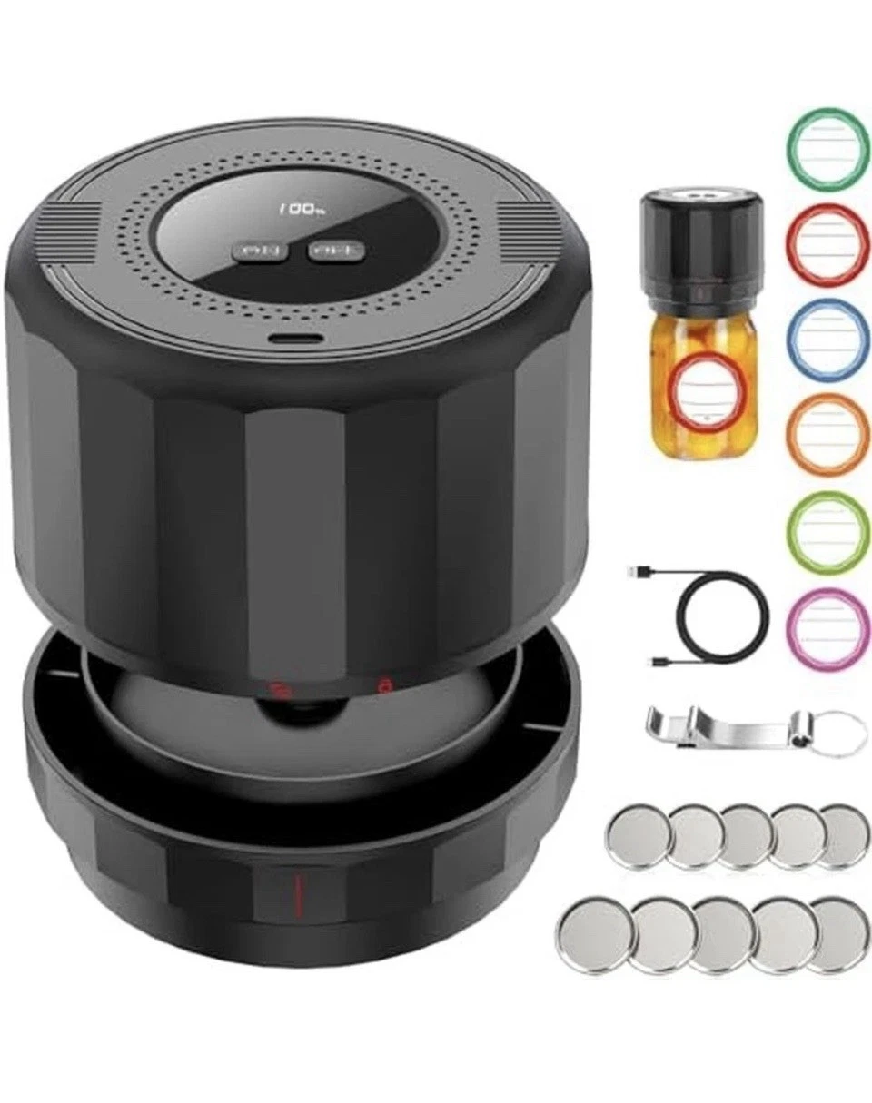 M11 Electric Mason Jar Vacuum Sealer Kit - with Wide and Regular Mouth Mason Lid