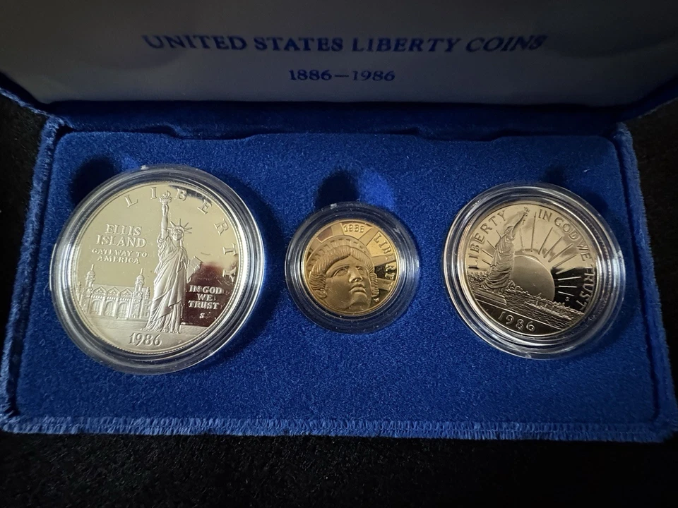 GOLD COIN United States Liberty Coins 1886 - 1986 3 Coin Proof Set w/ Case & COA - Image 2 of 4