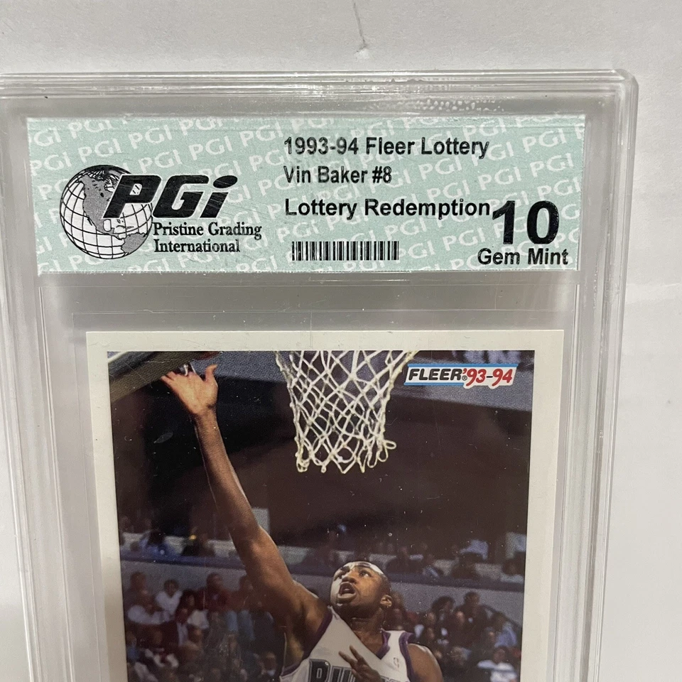 1993-94 FLEER LOTTERY EXCHANGE RC VIN BAKER PGI-Gem Estado perfeito 10 #8, Vintage, Bucks - Imagem 3 de 4