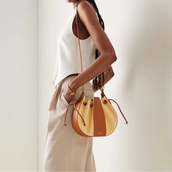 Mansur Gavriel Mini Drawstring Raffia Bucket Bag