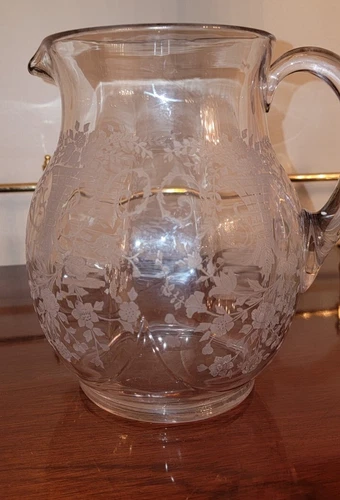 Cambridge Portia 8" Tall Etched Pitcher Elegant Depression Glass