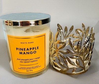 Bath & BodyWorks 1-wick Candle & Silver Leaf Holder in Pineapple Mango 2 pcs