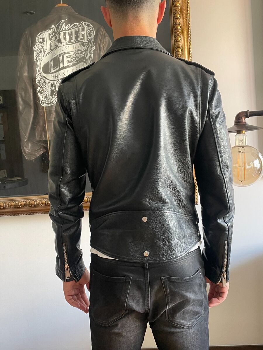 Sandro Leather Biker Jacket with Fur Collar Size M Schott