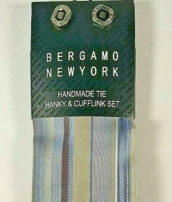 BERGAMO HANDMADE TIE, HANKY & CUFFLINK SET 3.5'' WIDE USA