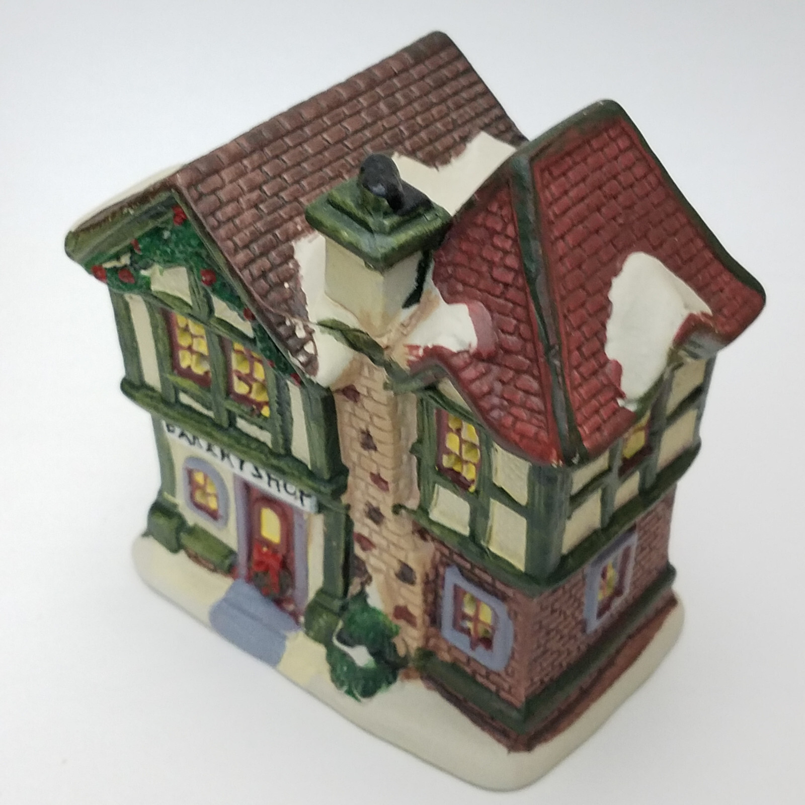 Holiday Time Two Store Bakery Shop Porcelain Mini House Christmas 92121B U4 4"H