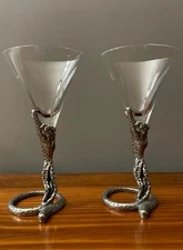 Frankli Wild Royal Selangor Pewter Cheetah Leopard Animals 2 Martini Glasses Set