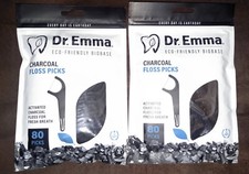 Dr. Emma Biodegradable Dental Floss Picks Activated Charcoal Toothpick 160 Count