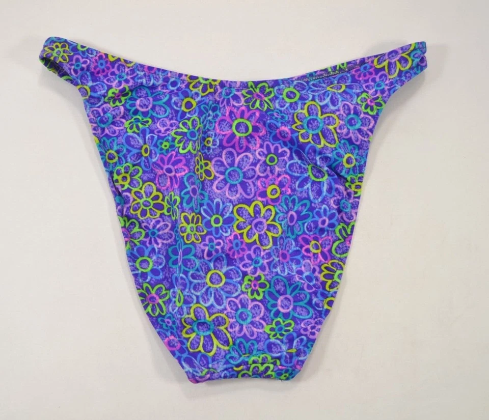 Pantalones de bikini De La Mer tiro bajo púrpura multi neón floral corte alto natación junior Foto 3 de 4