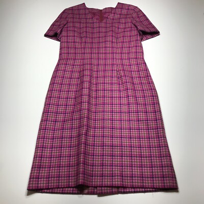 Womens Pink Houndstooth Plaid Sheath Dress Back Zip Very Well Made | eBay Womens Pink Houndstooth Plaid Sheath Dress Back Zip Very Well Made | eBay