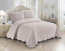 Fancy Linen 3pc Embossed Coverlet Bedspread Set Oversized Bed -Full/Queen, Beige