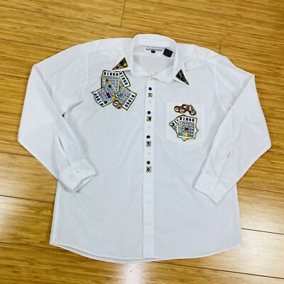 Get Lucky Women BINGO button Up Shirt Medium Patches Glitter Bingo Lucky Shirt