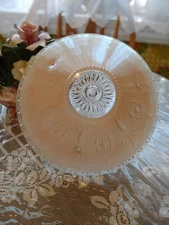 Vintage Art Deco Ceiling Light Shade Pink and Clear Glass 3 Hole Arch. Salvage