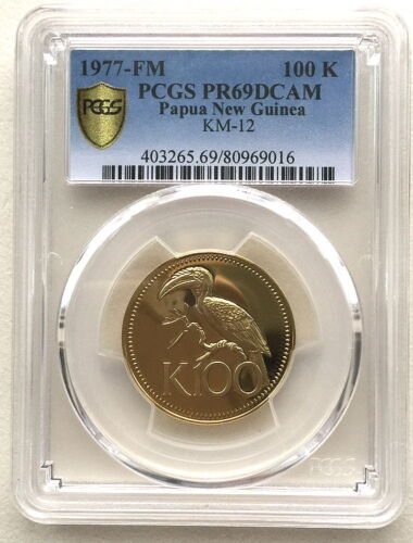 Papua New Guinea 1977 Papuan Hornbill 100 Kina PCGS PR69 Gold Coin,Proof - Picture 1 of 2