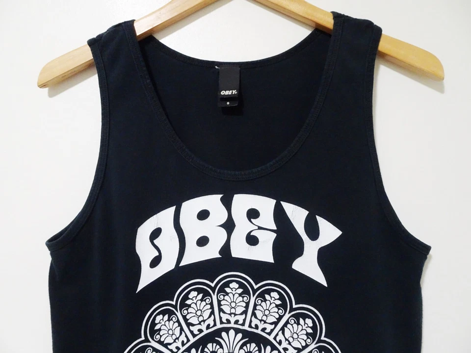 Camiseta sin mangas S De colección Para hombres Obey Propaganda Blanca Mandala Hecha en EE. UU. Skate Punk Negra Foto 3 de 4