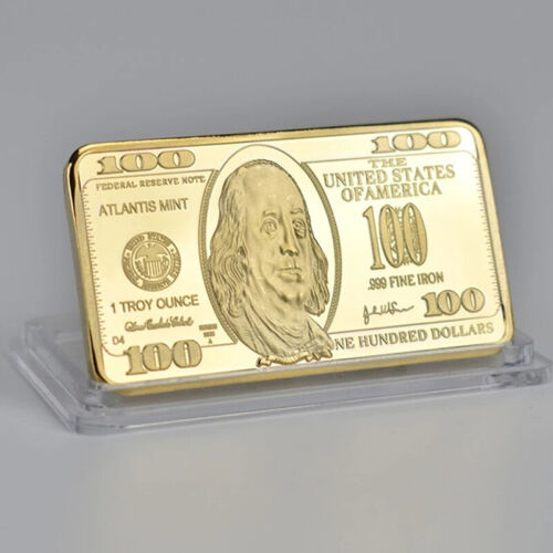USA 100 Dollar Bullion 24k Gold Bar American Metal Coin Golden Bars USD - Zdjęcie 1 z 6