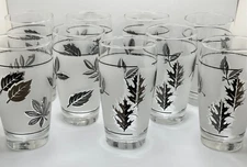 SET OF 9 LIBBEY METALLIC SILVER LEAF WATER GLASSES TUMBLERS - 12oz - Perfect!