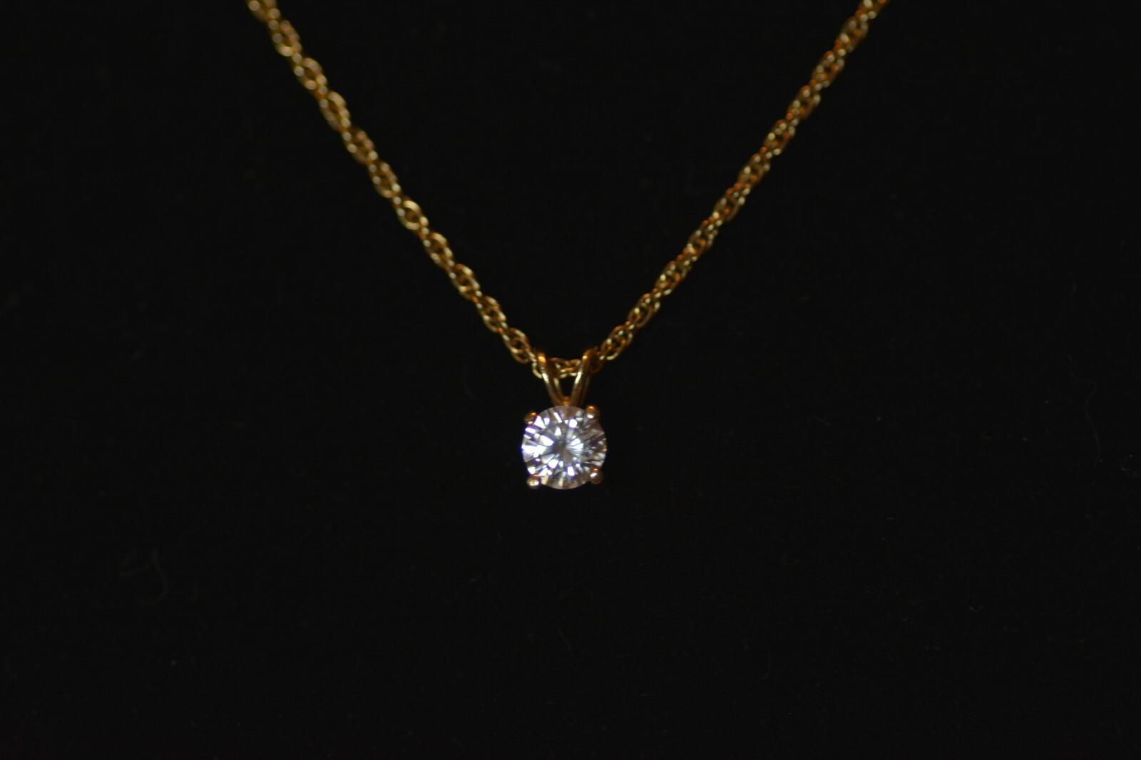 Gold Tone Solitaire Simulated Diamond Necklace. (… - image 2