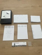 25 Count Wedding Invitations Set Reply Cards Envelopes Jewel Floral Grey White
