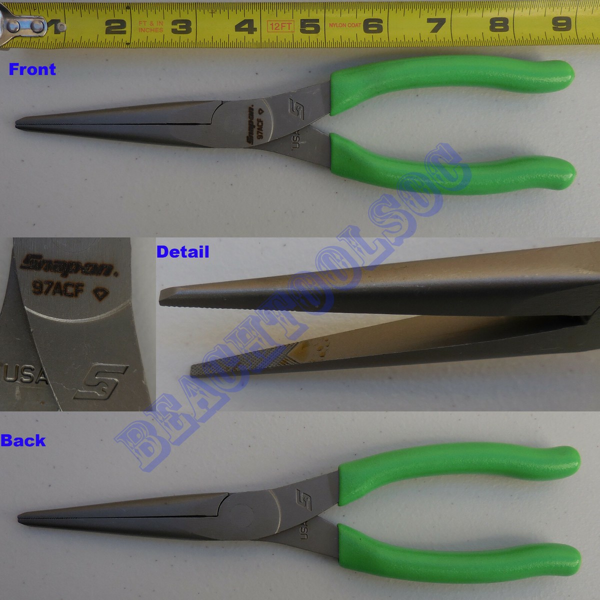 New Snap On Green Handle Vinyl Grips Long Needle Nose Pliers 97ACF