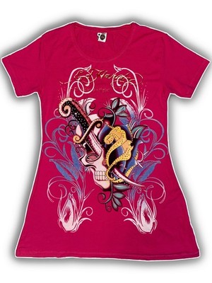 Vintage Ed Hardy Women s Tattoo Style Dress   Pink Skull Y2K Graphic Rhinestone