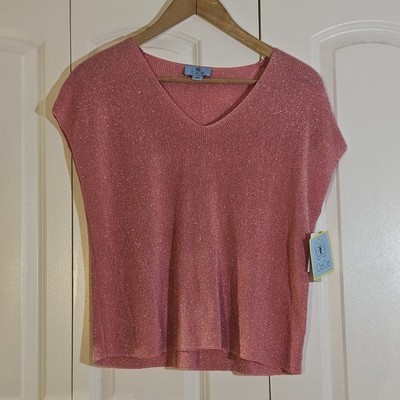 CeCe Women's Size L Blouse Shimmer Pink Barbicore Knit Sparkle Top NWT $109