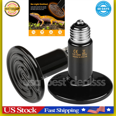 2-Pack Ceramic Heat Emitter,150W Reptile Heat Lamp Bulb, No Light for Amphibian