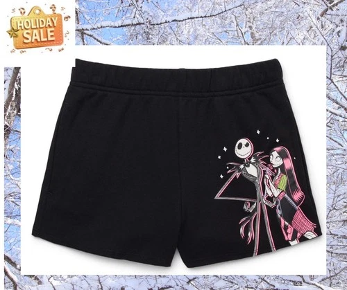 The Nightmare Before Christmas Girls SIZE S 6-6X Graphic Fleece Shorts, Black - Picture 1 of 9