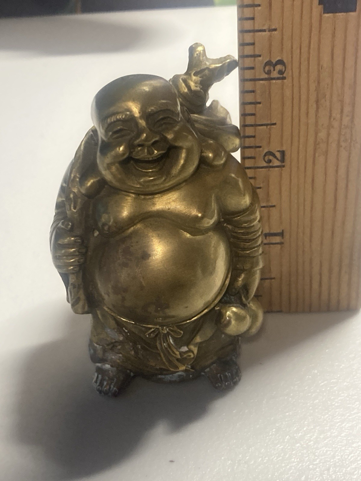 Solid Brass Laughing Buddha Statue 3” Tall 1.5 Lbs 