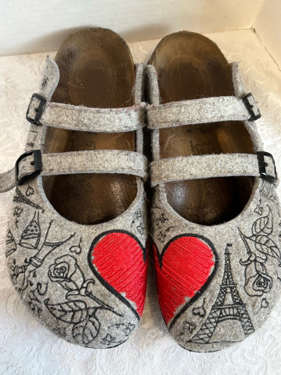 Birkenstock Birki's 38 US7 Dorian Paris Heart Mary Jane Clogs Grey