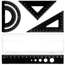 4 Pieces Triangular Ruler Set, Metal Aluminum Alloy Ruler, Geometric Protract...