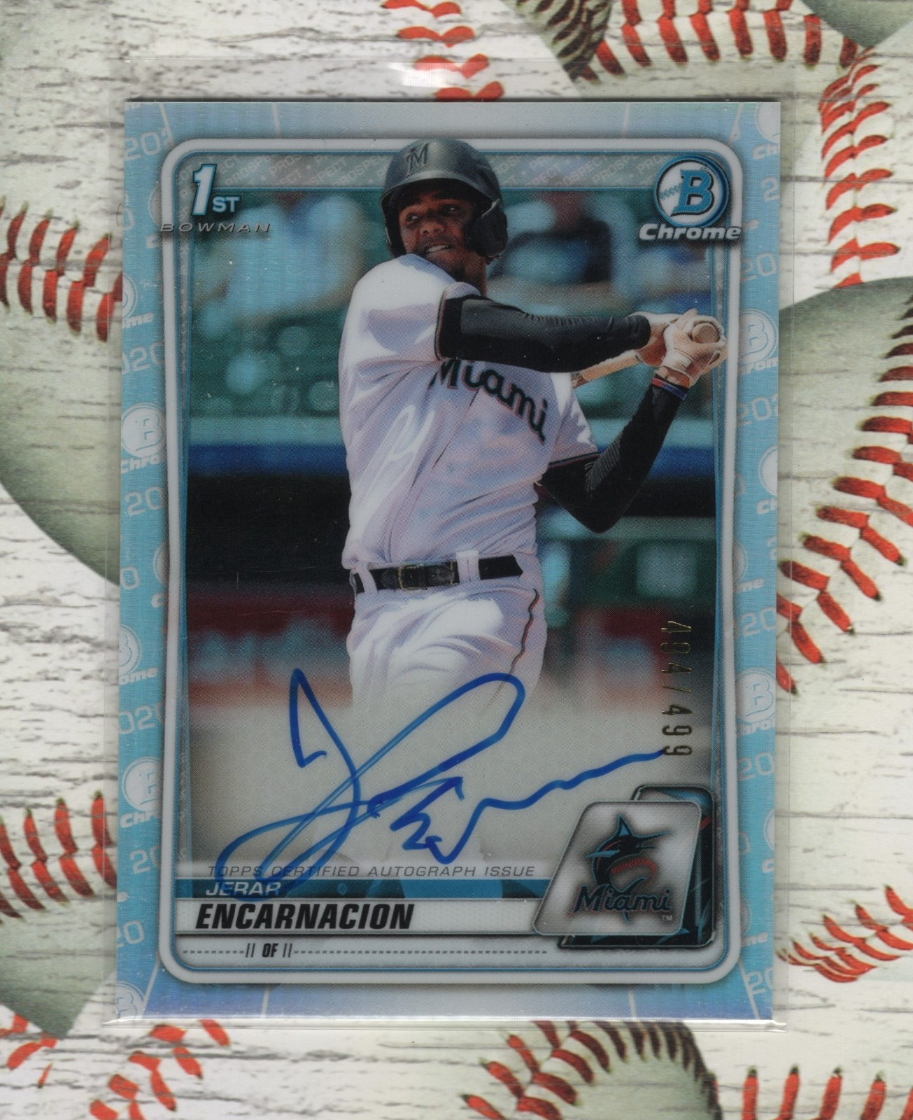 2020 Bowman Chrome 1st Refractor ~ Jerar Encarnacion Auto /499 ~ Florida Marlins
