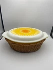 Vintage Pyrex Daisy Sunflower Oval Casserole Dish with Lid and Basket 2.5 Qt