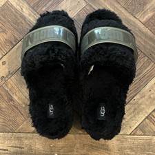 UGG Black Fur Slide Slippers Logo Slip On US 9 UK 7 EU 40 MPN 1131971