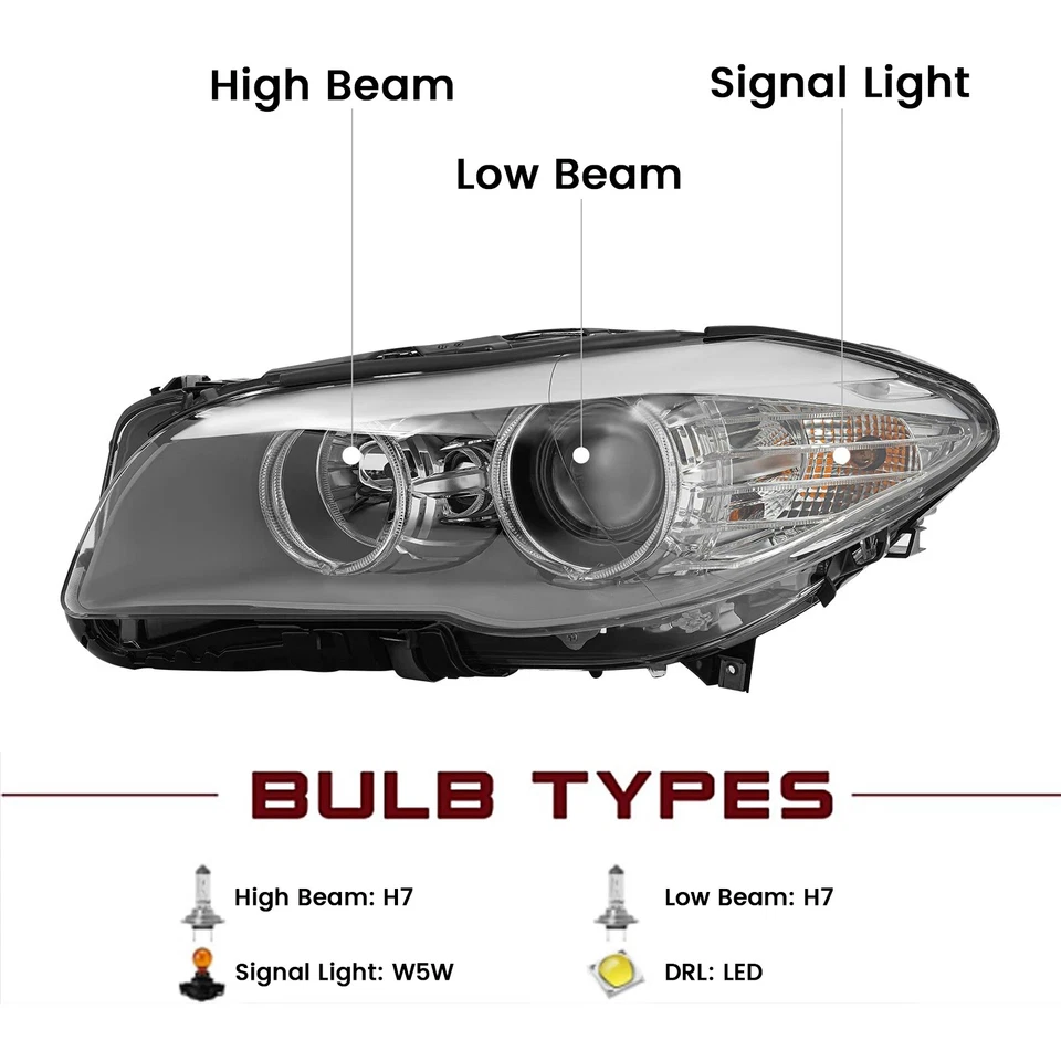For 2011-2013 BMW 5 Series 528i 535i F10 Halogen Headlight with Bulb Left Driver - Изображение 4 из 4