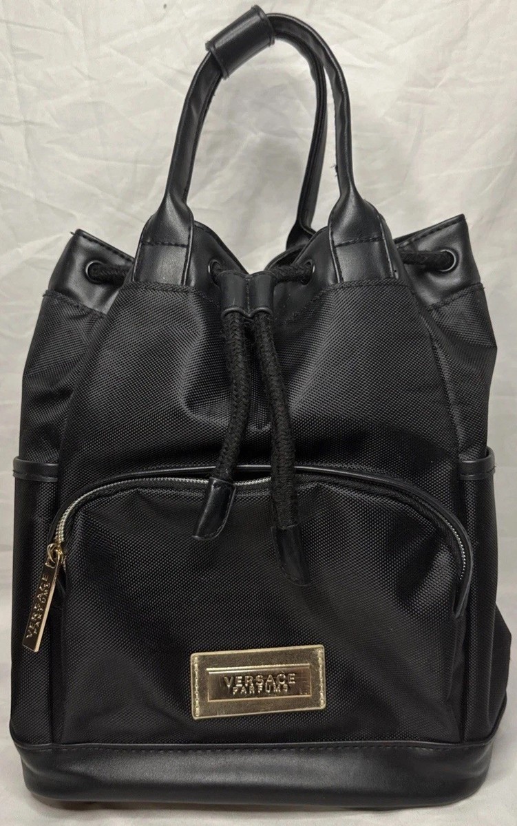 Versace Parfums‎ Black Backpack Tote Bag Gold Greek Key Straps Versace Parfums Black Backpack Tote Bag Gold Greek Key Straps main image 4