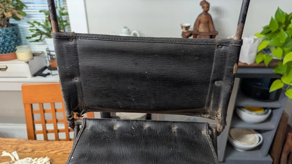 Silla Plegable Antigua Años 1900??? Silla infantil de metal y cuero 27" x 11"?? Foto 3 de 4