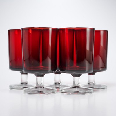 Vintage Cristal D'Arques Durand Cavalier Ruby Glasses Set of 5 Wine 4.5''h