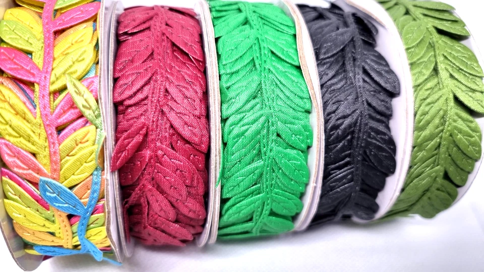 Satin LEAF RIBBON TRIM GARLAND Vintage trim Decorative Christmas Craft Bridal UK - Image 2 of 4