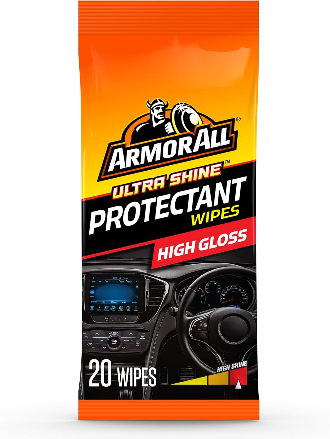 Armor All Automotive Biodegradable Gloss Finish Protectant Wipes, 20 Count Flat