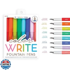 Ooly Color Write Colorful Fountain Pens, Pack of 8 Colored Ink Fo