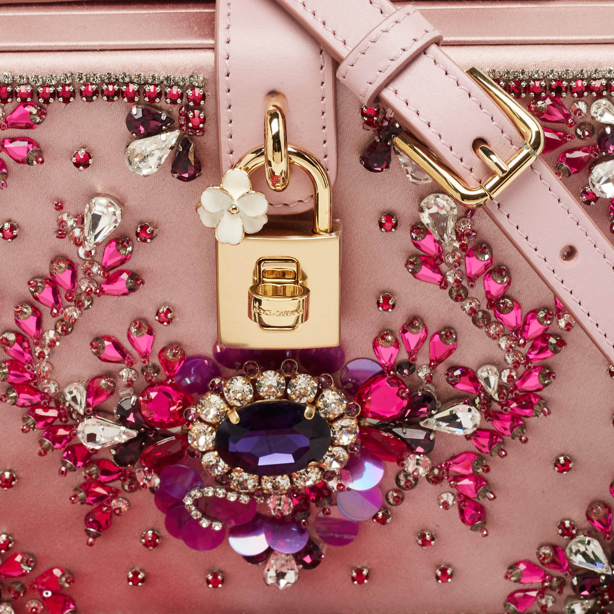 Dolce & Gabbana Pink Satin and Leather Crystals Embellished Dolce & Gabbana Pink Satin and Leather Crystals Embellished