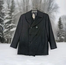VTG STERLINGWEAR BOSTON Wool black Peacoat 44S MILITARY ISSUED US NAVY USN EUC!