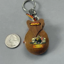 Vintage Spain Rdo. Espana Bull Fight Wood Castanets Souvenir Keychain Key Ring