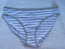 Vintage Victoria s Secret Bikini Rare Panties Heather Gray White Striped XL NWT