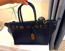 River Island Black Faux Leather Satchel Top Handle Zip Bag, Gold Hardware Charm