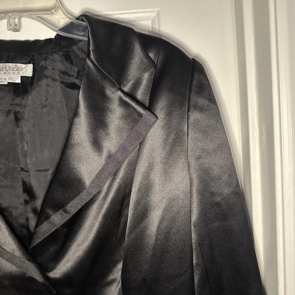 Chaqueta de manga larga Kay Unger negra para mujer de seda con 3 botones solapa con muescas talla 16 Foto 3 de 4